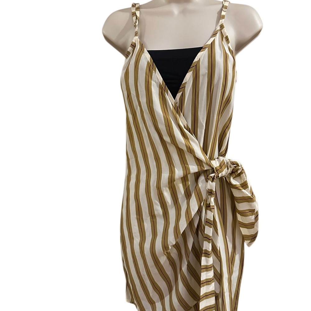 Faithfull the Brand Tan and White Striped Mini Dress